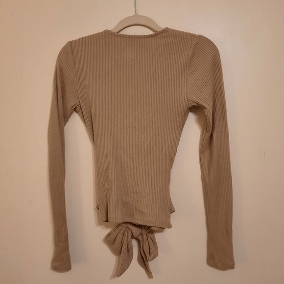 Express long sleeve beige faux wrap top - Picture 4 of 5